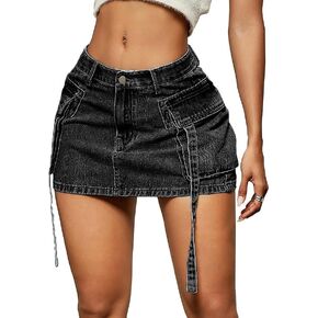 Jumppmile Womens Cargo Denim Skirt Mid Waist Mini Dress Cargo Jean Skirt