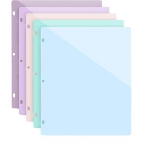 20 Pcs Plastic Binder Dividers, Plastic Pocket Dividers for 3 Ring Binder Letter Size Plastic Folders with Pockets 3 Hole Binder File Folder for Office Home School