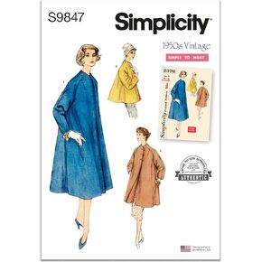 Simplicity Easy Misses' 1950's Vintage Collarless Coat Sewing Pattern Packet, Design Code S9847, Sizes 8-10-12-14-16, Multicolor