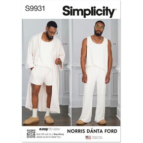 Simplicity Easy to Make Men's Robe, Knit Tank Top, Pants and Shorts Loung Set Sewing Pattern Packet by Norris Danta Ford, Design Code S9931, Sizes S-M-L-XL-XXL, Multicolor