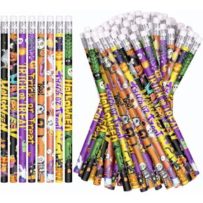 120 Pieces Halloween Pencils Assorted Halloween Pencil with Eraser Ghost Pumpkin Skeleton Bat Spider Pencil Bulk Halloween Stationery Pencil for Halloween Party Favors, 8 Style(120) in Kuwait