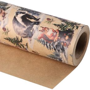 WRAPAHOLIC Kraft Christmas Wrapping Paper - Mini Roll - 17 Inch X 33 Feet - Merry Christmas Leaves Design for Christmas, Holiday, Party Celebration