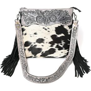 Crimson HandtooledCowhide Shoulder Bag