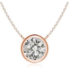 Angara Natural Bezel-Set Round Diamond Solitaire Necklace in 14K Solid Gold/Platinum | April Birthstone, Birthday, Engagement, Anniversary, Wedding Jewelry Gift for Women