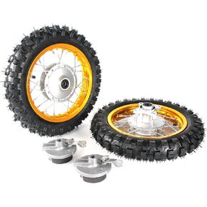 عجلات CRF50، إطارات 2.50-10 وأنبوب لـ CRF50 XR50 SSR 50cc 110cc 125cc Dirt Pit Bike 1.40-10 حافة من الألومنيوم، حذاء فرامل طبل 10 بوصة (ذهبي)
