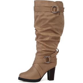 mysoft Women's Wide/Extra Wide Calf Knee High Boots Fashion Chunky Block Heel Pull On Winter Boots with Side Zippers
