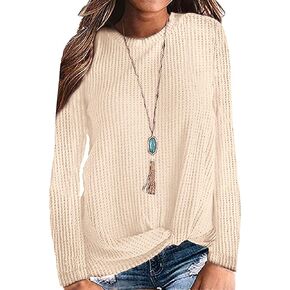 TODOLOR Women Long Sleeve T Shirts Casual Twist Knot Tops Loose Blouse Cute Tunic