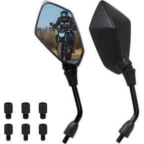 Universal Motorcycle Side Mirrors with M8 M10 Clockwise and Counter Clockwise Threaded Bolts, Handlebar Wing Foldable End Side Mirrors for Street Bike ATV Scooter Cruiser