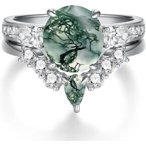 Stackable Rings for Women 925 Sterling Silver Moss Agate Ring Stack Rings Silver Stacking Rings Jewelry Gift for Women