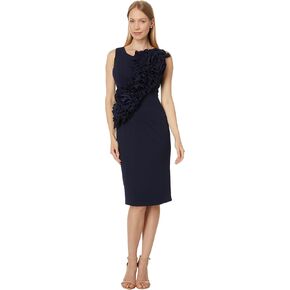 Betsy & Adam Women's Short Scuba Crepe Ruffle Flower