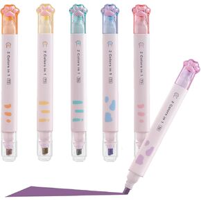 Double-headed Highlighter Markers, 6Pcs of 12 Flat Heads, Cute Light Color Eye Protection Highlighters, Bright and Vintage Markers for Office Supplies (Double-headed)