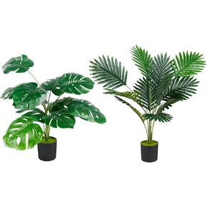25 Inch Artificial Monstera Tree Faux Palm Plant Fake Plants Indoor, Home Floor Desk Shelf Bathroom Office Living Room Decor, 2 Pots