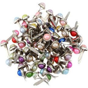 Amosfun 50pcs Mini Brads Paper Fasteners Brads Pearl Brads for Scrapbooking Embellishment Crafts 6x13mm (Assorted Colors)