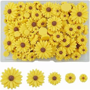 FAZHBARY 100 PCS Yellow Daisy Resin Flowers with No Holes Flat Back Small Resin Charms Bulk Embellishments for DIY Crafts Accessories