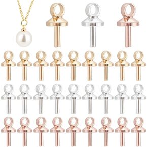 PH PandaHall 120pcs 3 Styles Eye Pin Peg Bail, Brass Cup Peg Bail Pin with Bail Eye Pin Bail Clasps Jewelry Connector for Half-drilled Beads Charms DIY Pendants Jewelry Making, Golden/Silver/Rose Gold