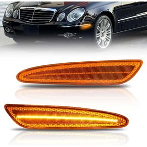 Front Fender LED Side Marker Lights for 2007-2009 Mercedes Ben'z W211 E350 E550 E63 AMG LCI, W211 Smoked Lens Side Bumper Marker Lamps, [Ultra-Bright] White LED Turn Signal Lights, 2 PCS