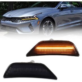 Front LED Side Marker Lights for Kia K5 2021 2022 2023-up, K5 Smoked Lens Side Bumper Marker Lights, Kia Amber LED Turn Signal Lamps, Replace OEM #921A1-L3000, 921A2-L3000, 2 PCS