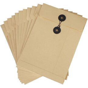 10 Pack Vintage Kraft Paper Envelope with String Closure Kraft Paper File Folders Document Organizer Pocket Envelope for Invitations Greeting Cards Letters Postcard Bills Organizer