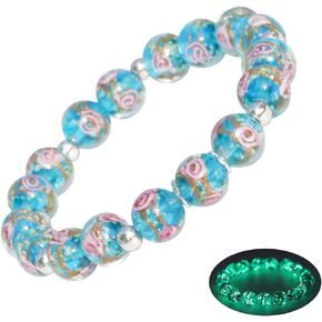 Rose luminous Bead Stretch Bracelet for Women, Firefly Glow in The Dark Luminous Healing Crystal Glass Beads Bracelet Jewelry for Women