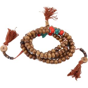 108 NaturalBeads Bracelet,Tibetan Yak Bone Beads Stretch Bracelet,Prayer Meditation Mala Wrap Stretch Necklace for Buddha Buddhist