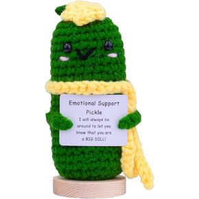 Funny Emotional Support Cucumber with Positive Card, Cute Knitted Crochet Cucumber Doll Toy for Parties, Christmas Decorations, and Encouragement and Room Decoration（A3）