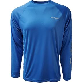 Columbia Men's PFG Terminal Tackle Deep Weaves Long Sleeve Shirt (US, Alpha, Large, Regular, Regular, Vivid Blue (Cool Grey Logo))