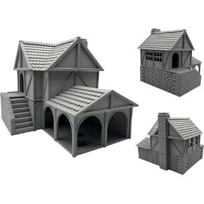 Hautico Two Stories Medieval Style House Terrain Scenery for 18mm and 28mm Miniature Tabletop Wargames, 3D Printed and Paintable (for 28mm)
