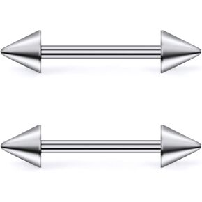 14G 16G ASTM F136 Titanium Nipple Piercing Jewelry Straight Barbell Spik G23 Implant Grade Solid Titanium Nipple Bars Piercing Rings Jewelry for Women Men 12mm 14mm 16mm