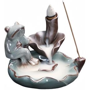 Ceramic Backflow Incense Holder Waterfall Incense Burner, Frog Incense Holder-Porcelain Lotus Censer for Incense Holder for Home Decor Office Desk Decor