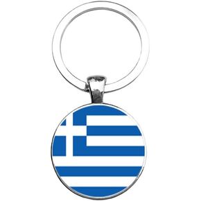 Art Attack Greek Flag Keychain, Ancient Greece History Love Map Country Charm Pendant Key Chain (Silver)