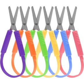 6Pcs Loop Scissors For Kids, Windspeed Spring Scissors Mini Training Loop Scissors Loop Scissors Colorful Grip Scissors Loop Handle with Easy-Open Squeeze Handles for Special Needs and Elderly