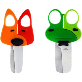 2PCS Scissors Animals Design Stainless Steel Safety Scissors Training Scissors DIY Pre- for Scrapbook Cards Making Album Handcraft Frog Dog (Random Style)