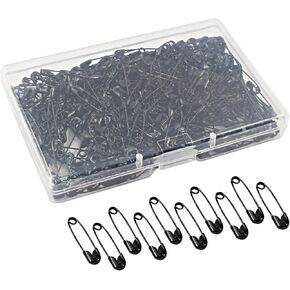 Murtenze 250Pcs Black Nickel-Plated Steel Safety Pins, 0.75inch / 19mm Mini Safety Pins with Convenient Box, Ideal for Clothes, Home, Office