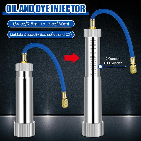 مجموعة حاقن صبغ زيت التيار المتردد وخرطوم إعادة شحن غاز التبريد مع مجموعة قياس R134a R1234yf، تتضمن نظارات واقية من الأشعة فوق البنفسجية الخفيفة لنظام تكييف الهواء في السيارة والمنزل in Kuwait