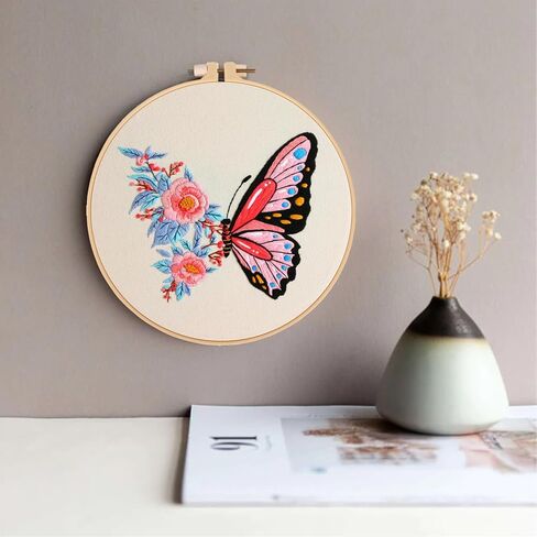 3 مجموعات من أدوات تطريز الزهور للبالغين المبتدئين بنمط التطريز، وأطواق التطريز، ومجموعة الحرف اليدوية (زهرة) in Kuwait