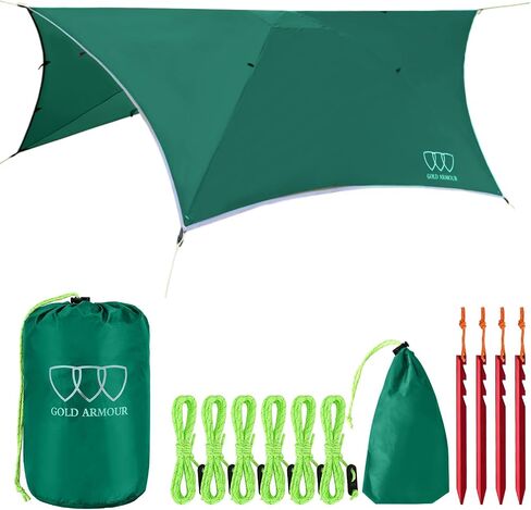 Gold Armour Rainfly Tarp Hammock, Premium 14.7ft/12ft/10ft/8ft Rain Fly Cover, Waterproof Ultralight Camping Shelter Canopy, Survival Equipment Gear Camping Tent Accessories (Purple 12ft x 10ft HEX) in Saudi Arabia