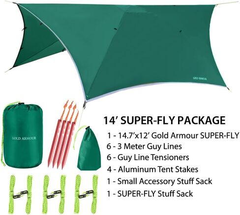 Gold Armour Rainfly Tarp Hammock, Premium 14.7ft/12ft/10ft/8ft Rain Fly Cover, Waterproof Ultralight Camping Shelter Canopy, Survival Equipment Gear Camping Tent Accessories (Purple 12ft x 10ft HEX) in Saudi Arabia