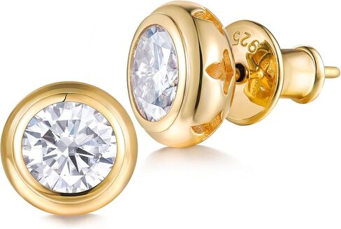 Bezel Setting Moissanite Stud Earrings for Women, 0.6-4 Carat D Color VVS1 Round Cut Moissanite Earrings, Solid 925 Sterling Silver with Rhodium Finish, Anniversary Wedding Jewelry in Saudi Arabia