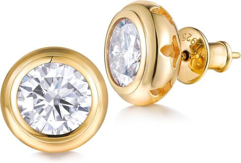 Bezel Setting Moissanite Stud Earrings for Women, 0.6-4 Carat D Color VVS1 Round Cut Moissanite Earrings, Solid 925 Sterling Silver with Rhodium Finish, Anniversary Wedding Jewelry in Saudi Arabia