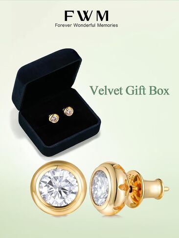 Bezel Setting Moissanite Stud Earrings for Women, 0.6-4 Carat D Color VVS1 Round Cut Moissanite Earrings, Solid 925 Sterling Silver with Rhodium Finish, Anniversary Wedding Jewelry in Saudi Arabia