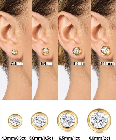 Bezel Setting Moissanite Stud Earrings for Women, 0.6-4 Carat D Color VVS1 Round Cut Moissanite Earrings, Solid 925 Sterling Silver with Rhodium Finish, Anniversary Wedding Jewelry in Saudi Arabia