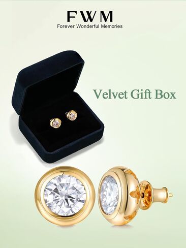 Bezel Setting Moissanite Stud Earrings for Women, 0.6-4 Carat D Color VVS1 Round Cut Moissanite Earrings, Solid 925 Sterling Silver with Rhodium Finish, Anniversary Wedding Jewelry in Saudi Arabia