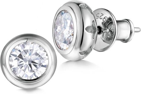 Bezel Setting Moissanite Stud Earrings for Women, 0.6-4 Carat D Color VVS1 Round Cut Moissanite Earrings, Solid 925 Sterling Silver with Rhodium Finish, Anniversary Wedding Jewelry in Saudi Arabia