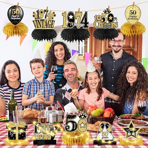 10 قطع من زينة عيد الميلاد الخمسين على شكل قرص العسل مع سلسلة أضواء للرجال والنساء، ذهبي أسود عتيق 1974 لوازم حفلات عيد الميلاد الخمسين السعيدة، هتافات حتى 50 عامًا من الديكور in Kuwait