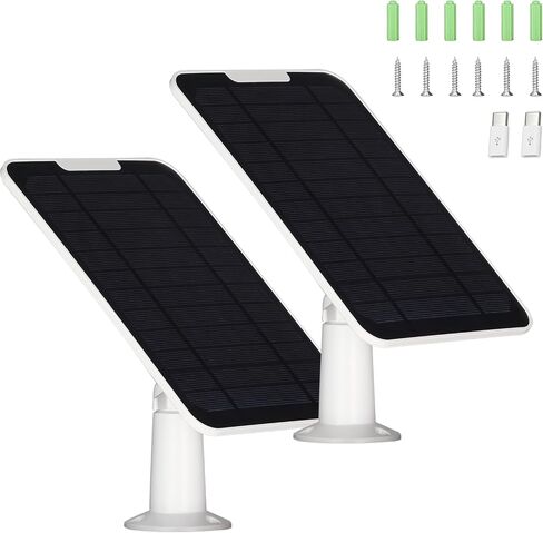 5V 6W Solar Panels for Security Cameras - Compatible with Eufycam and Arlo Essential Spotlight/XL Spotlight Camera - Includes Micro USB Port, USB-C Adapter, and 9.8ft/3m Charging Cord 2-Pack in Kuwait