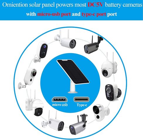 5V 6W Solar Panels for Security Cameras - Compatible with Eufycam and Arlo Essential Spotlight/XL Spotlight Camera - Includes Micro USB Port, USB-C Adapter, and 9.8ft/3m Charging Cord 2-Pack in Kuwait