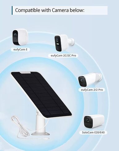 5V 6W Solar Panels for Security Cameras - Compatible with Eufycam and Arlo Essential Spotlight/XL Spotlight Camera - Includes Micro USB Port, USB-C Adapter, and 9.8ft/3m Charging Cord 2-Pack in Kuwait