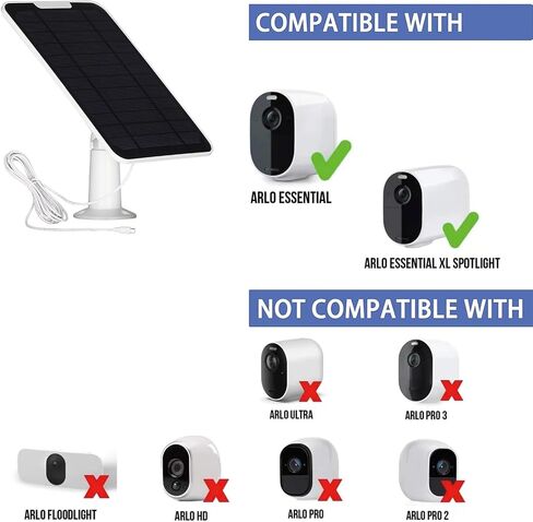 5V 6W Solar Panels for Security Cameras - Compatible with Eufycam and Arlo Essential Spotlight/XL Spotlight Camera - Includes Micro USB Port, USB-C Adapter, and 9.8ft/3m Charging Cord 2-Pack in Kuwait