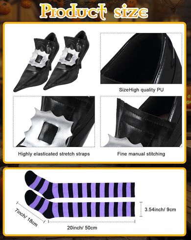 Panitay Halloween Witch Cosplay Costume for Women Witch Hat Tutu Skirt Striped Tights Curly Wig Shoe Covers in Kuwait