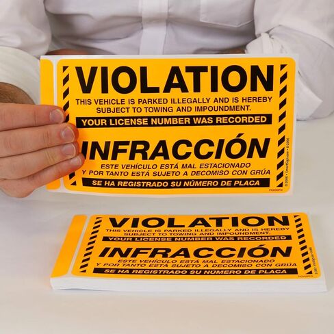 SmartSign Bilingual Parking Violation Stickers | Pack of 50 Labels with Permanent Adhesive, 5 x 8 inch, Vehicle Illegally Parked Sticker, Hard to Remove Write-On Tickets, Fluorescent Orange in Saudi Arabia